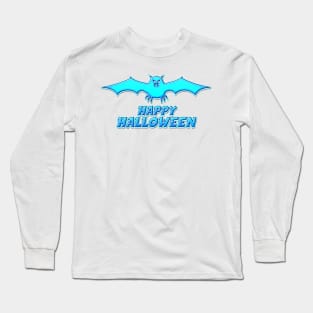 Blue Comics Style Happy Halloween Bat Sticker Coolest Gift Idea for Kids Long Sleeve T-Shirt